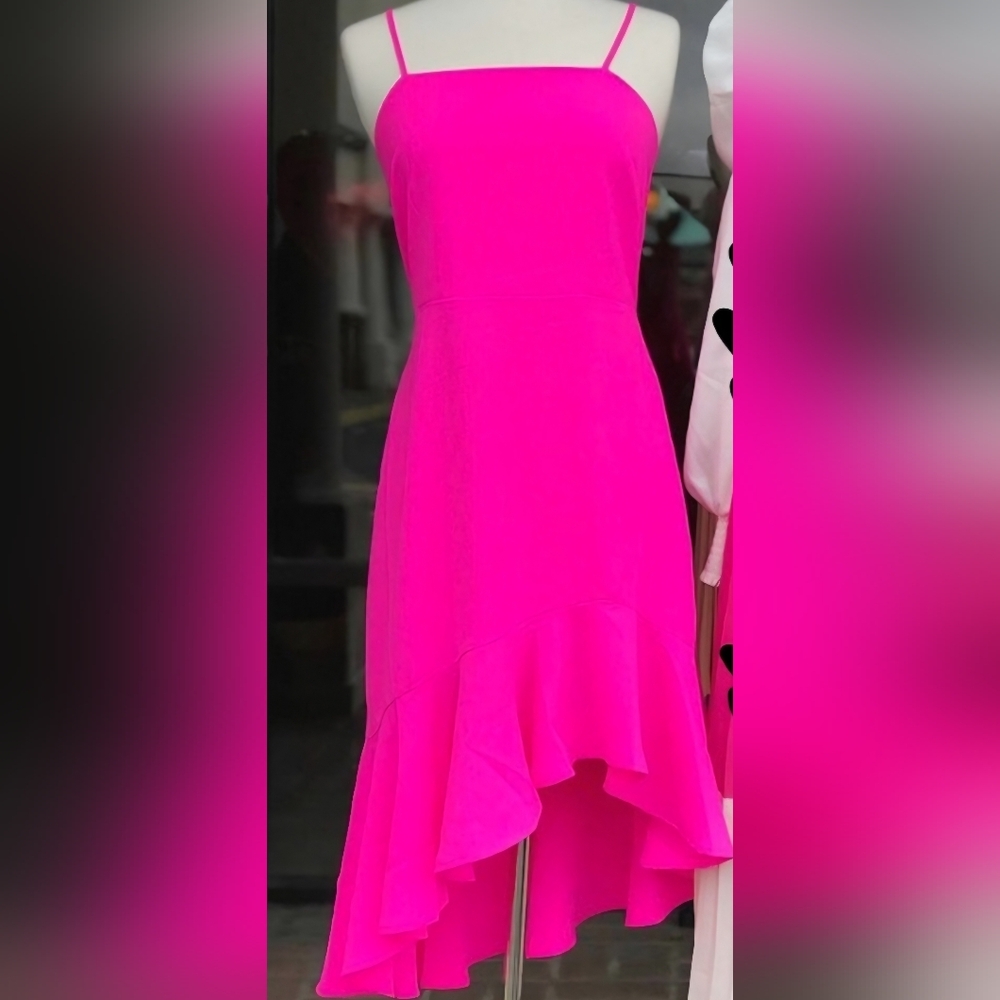 Elegant Pink Ruffle Hem Dress
